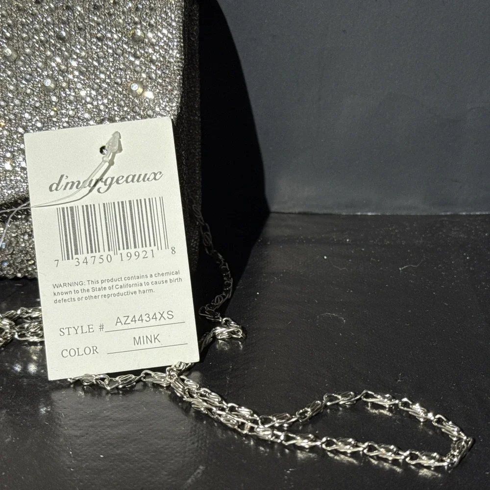 D'Margeaux Evening Bag Mink Envelope Clutch Glitter Crossbody‎ Holiday Party